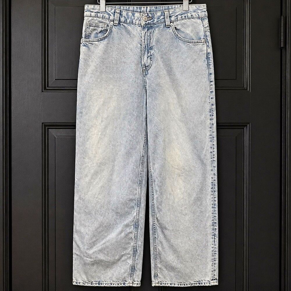 H&M Divided Women’s Size 10 Acid Wash Wide Leg Jeans High Rise Light Blue 30”